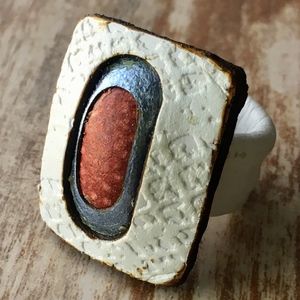 White, blue and white leather ring